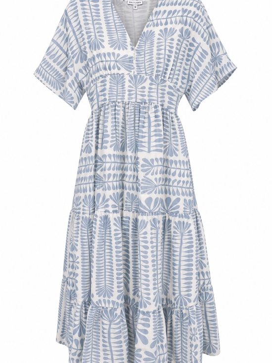 Baltic Born Dresses & Skirts - Balti Born Blue White Maxi Dress Floral Flutter Sleeves Tiered Smocked M Coastal